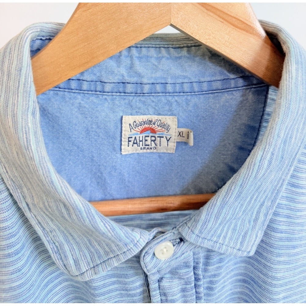 Faherty Blue Striped Men's Short Sleeved Golf Polo Shirt Size XL - Picture 3 of 6